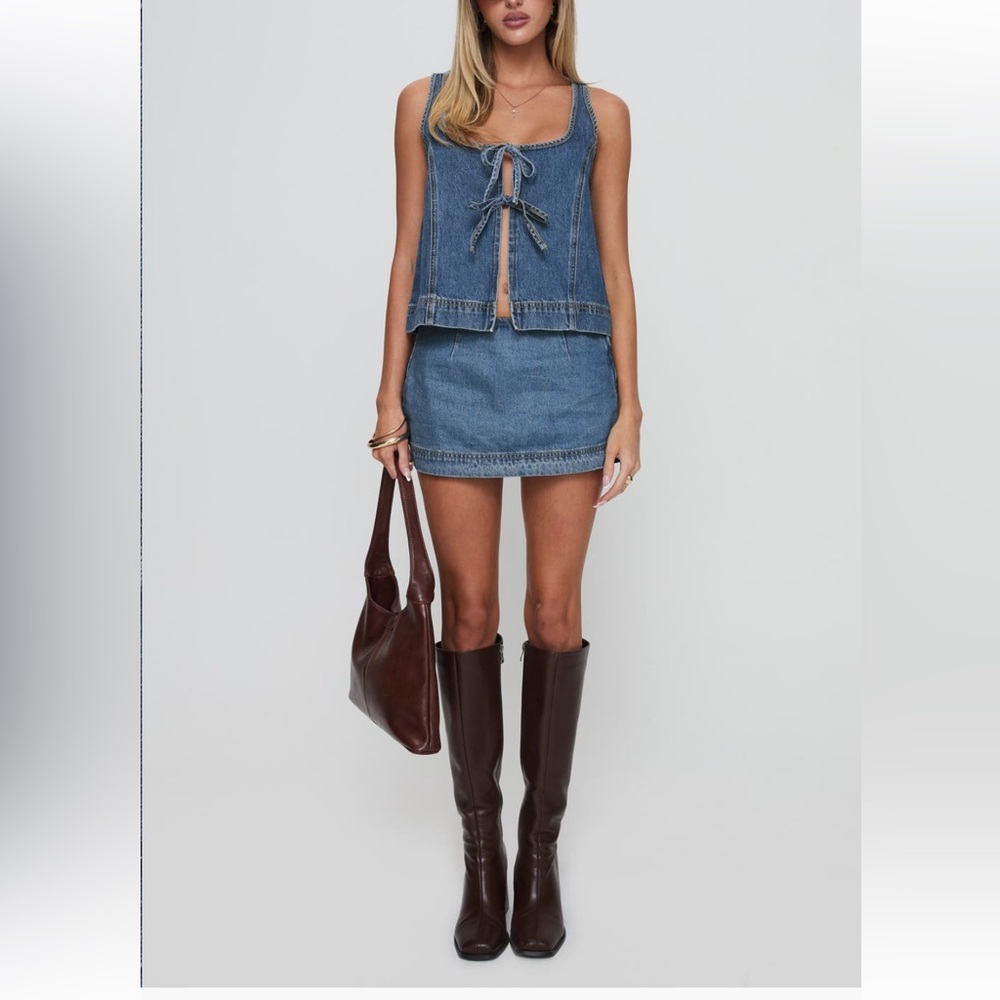 Princess Polly Stefenie Denim Tie Tank Top Mid Wash US 4 New with Tag - Picture 4 of 16